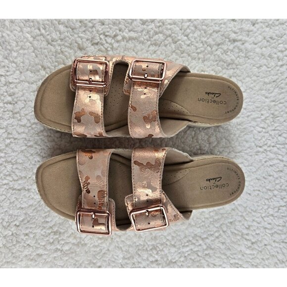 Clarks Ultimate Comfort Slide Sandal Platform Pink Gold Camouflage Leather Upper - Picture 3 of 16